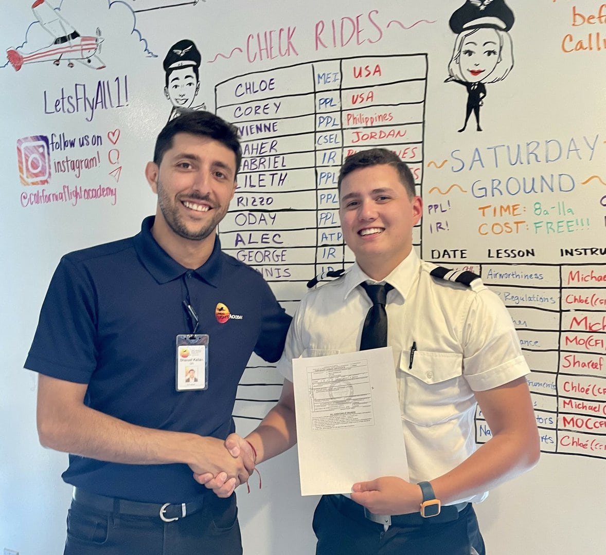 Student passing check ride